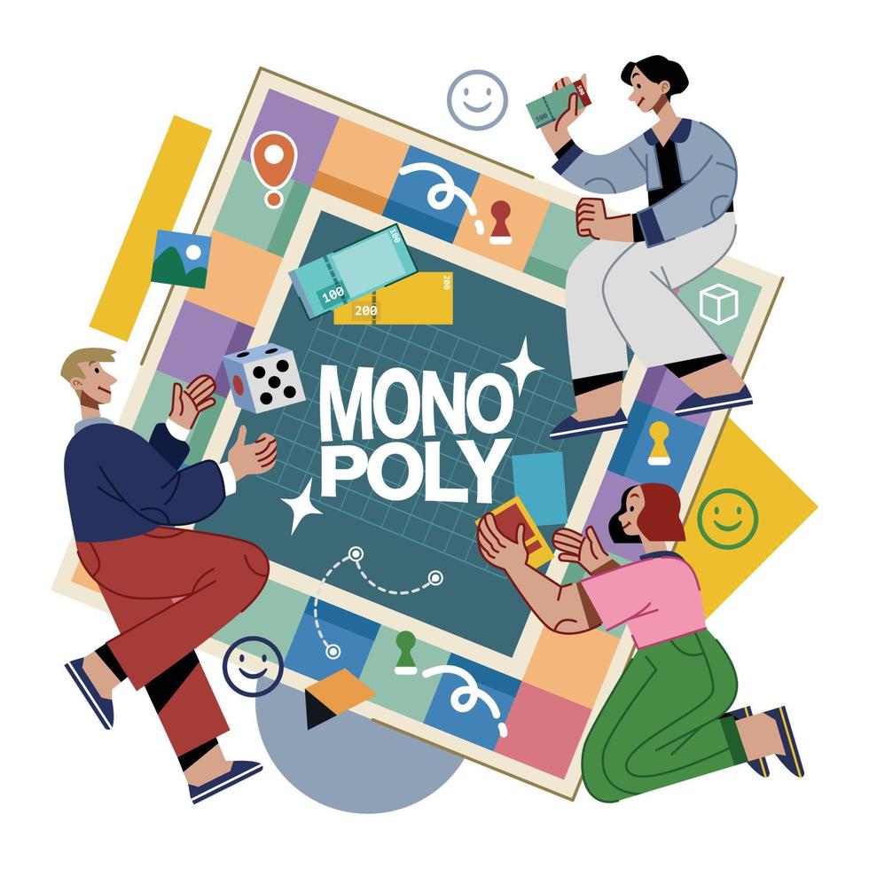 A Group Of Friends Playing Monopoly vector