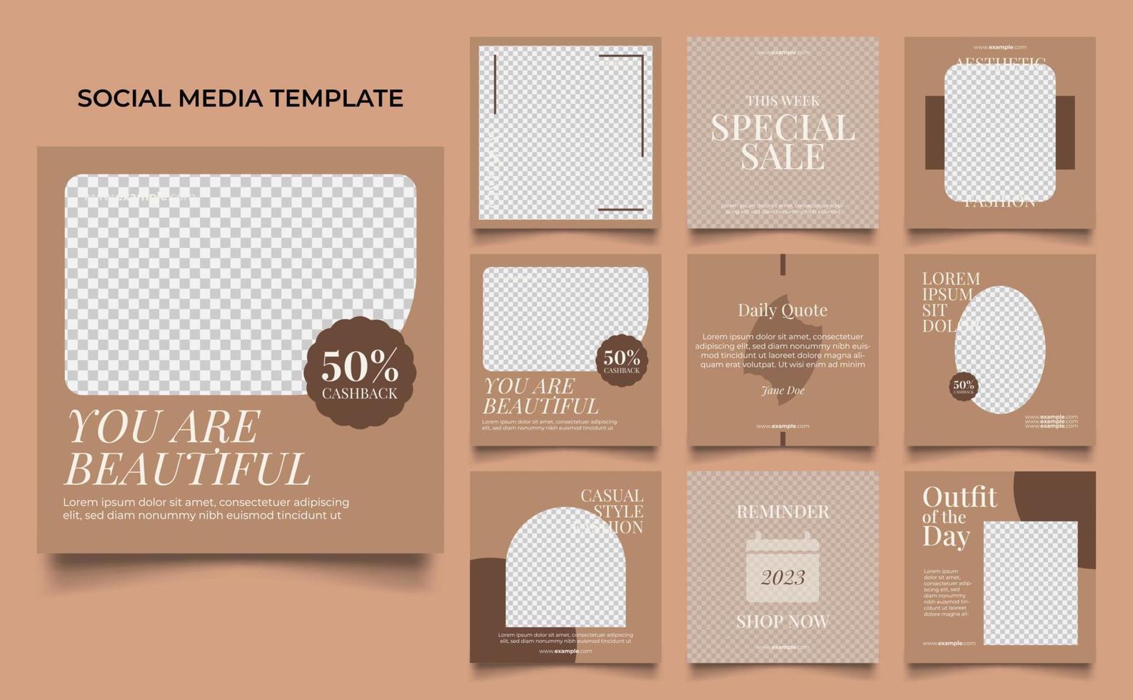 social media template banner fashion sale promotion in beige brown color vector