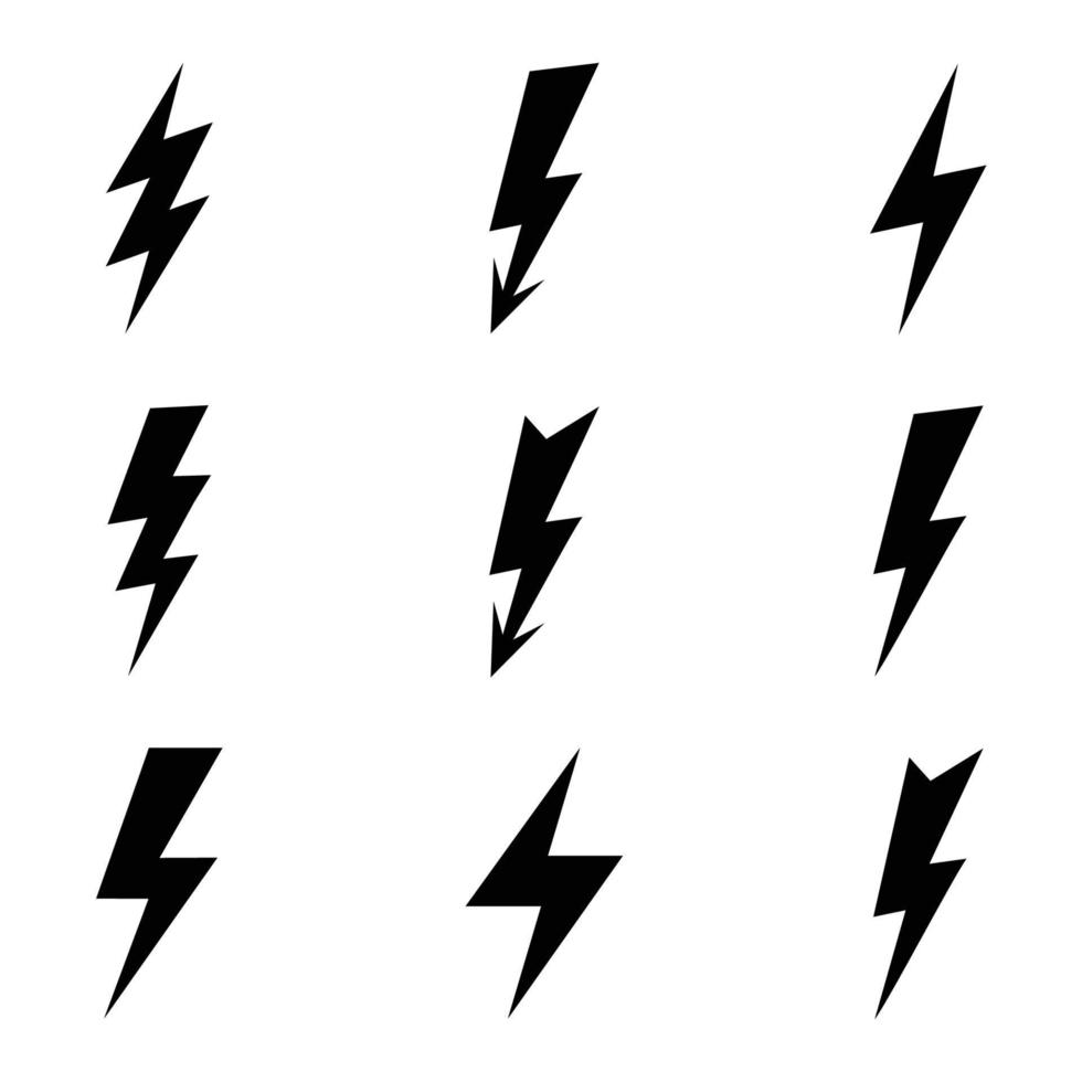 Lightning set. Black Lightning or Thunderbolt Collection vector