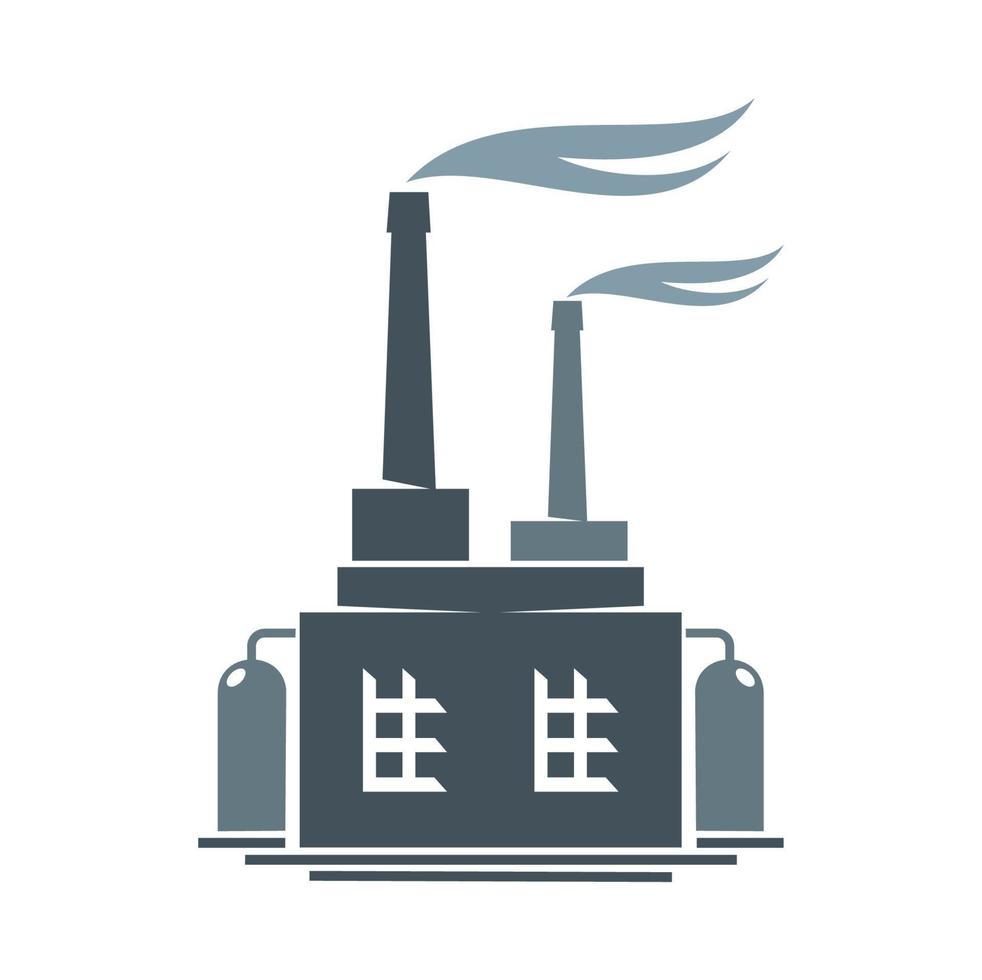 Factory building, power plant and industry icon vector
