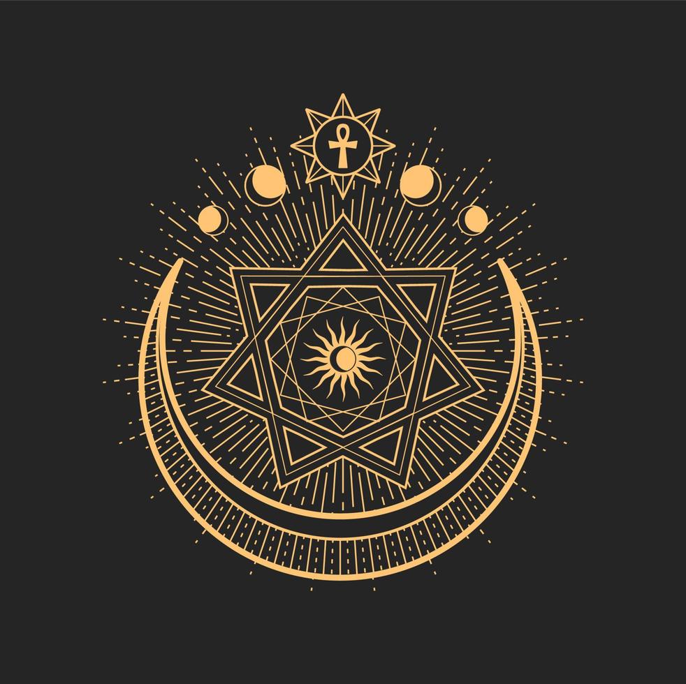Esoteric occult symbol, tarot sign with crescent vector