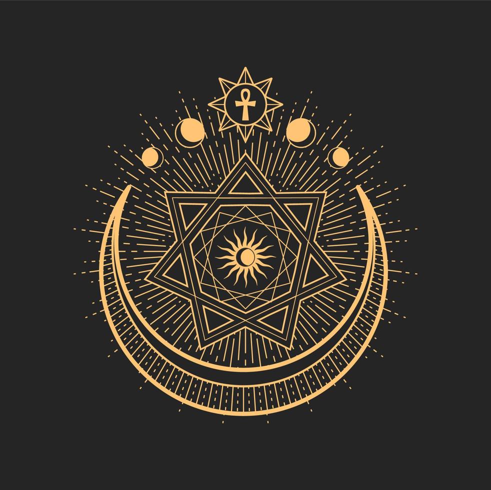 Esoteric occult symbol, tarot sign with crescent vector