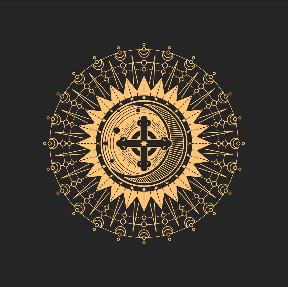 Esoteric occult symbol of powerful cross in sun vector