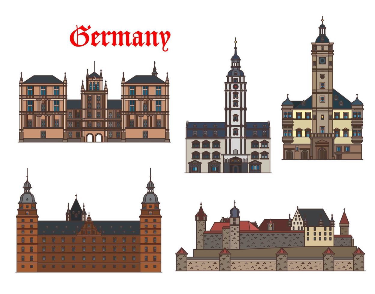 Germany architecture, Bavaria, Thuringia castles vector