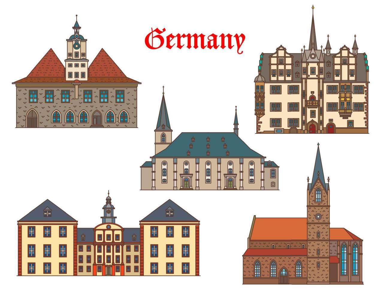 alemania edificios de jena, erfurt y saalfeld vector