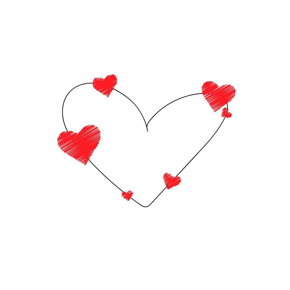 Heart outline with red hearts vector