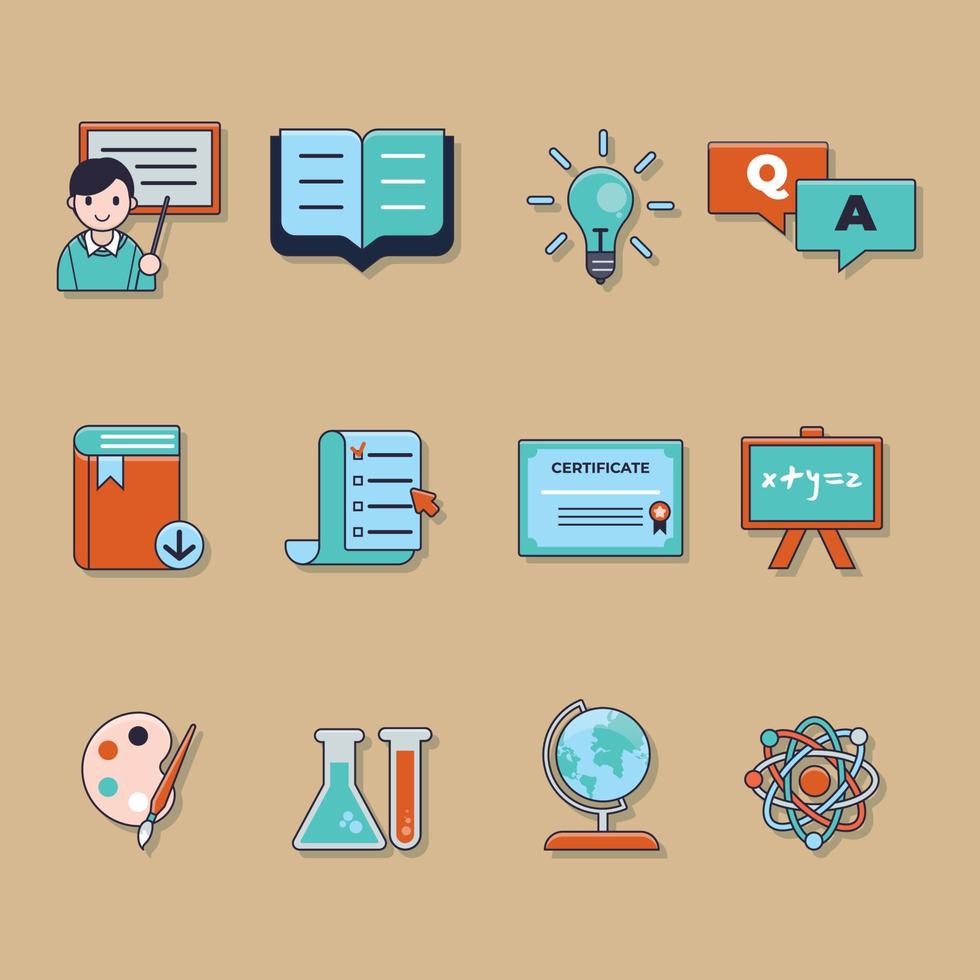 paquetes de iconos de educación de aplicaciones móviles vector