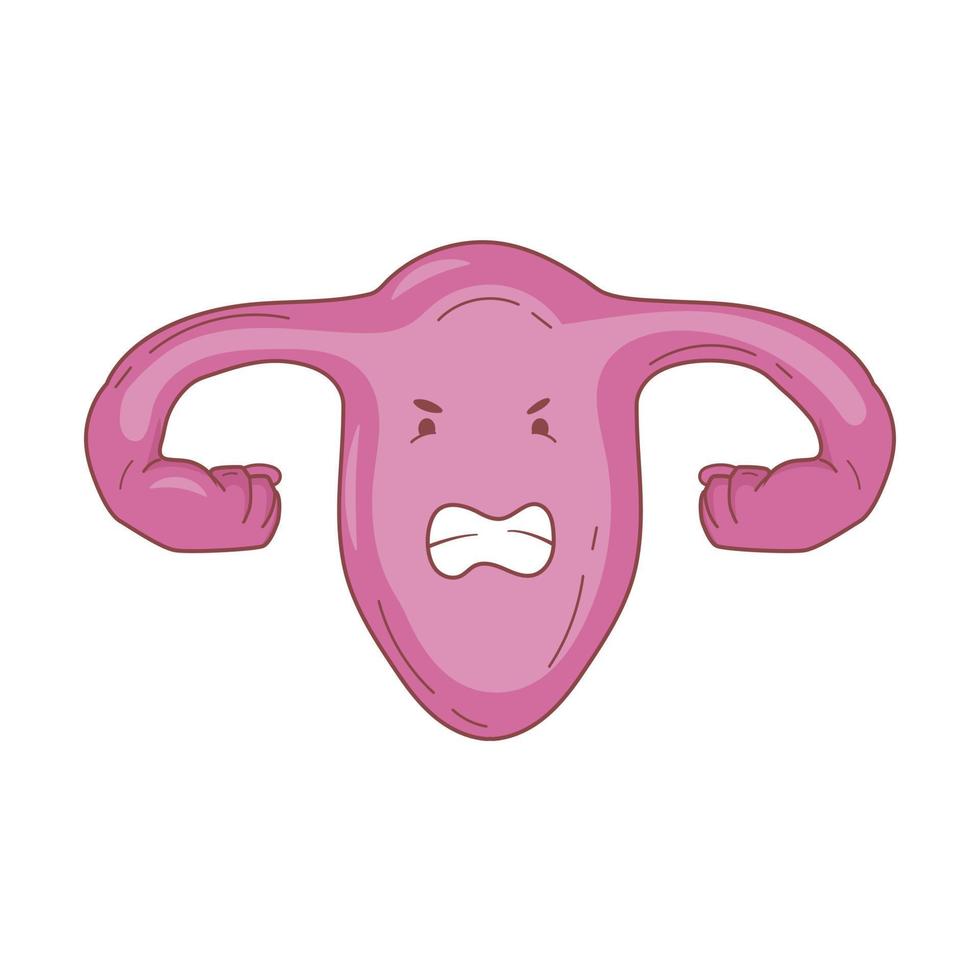 Angry cartoon uterus with fists instead of ovaries vector