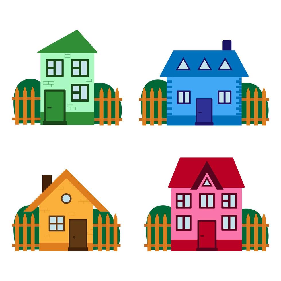 ilustración vectorial una colección de lindas casas multicolores en un estilo plano vector