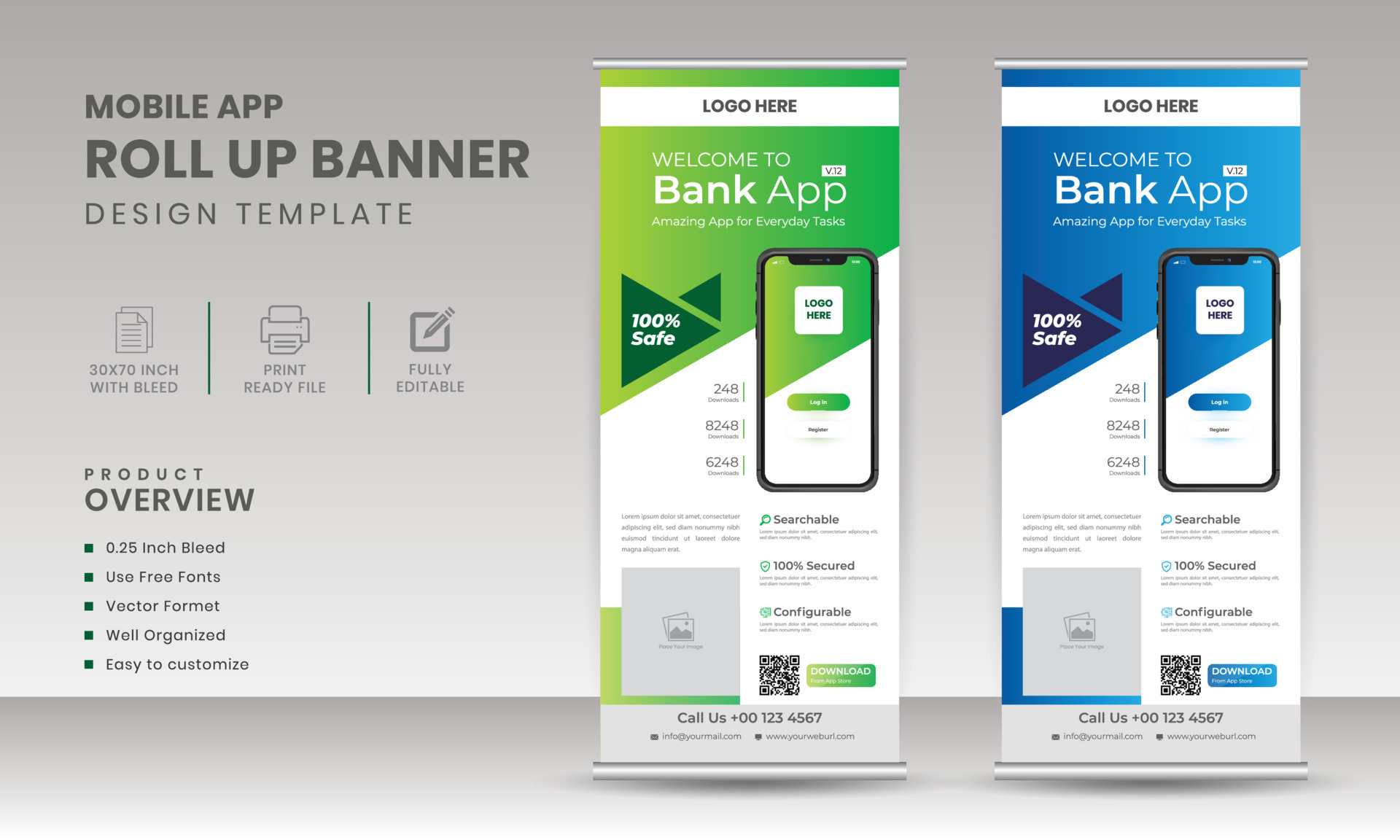 Creative and modern Mobile app roll up banner design template 18758079