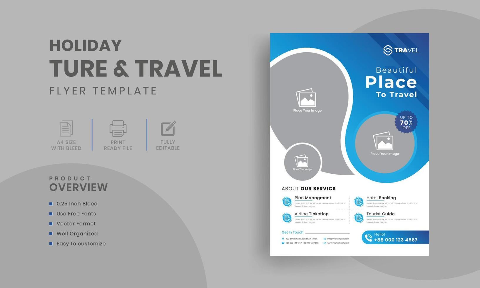 Creative blue colour travel flyer design vector