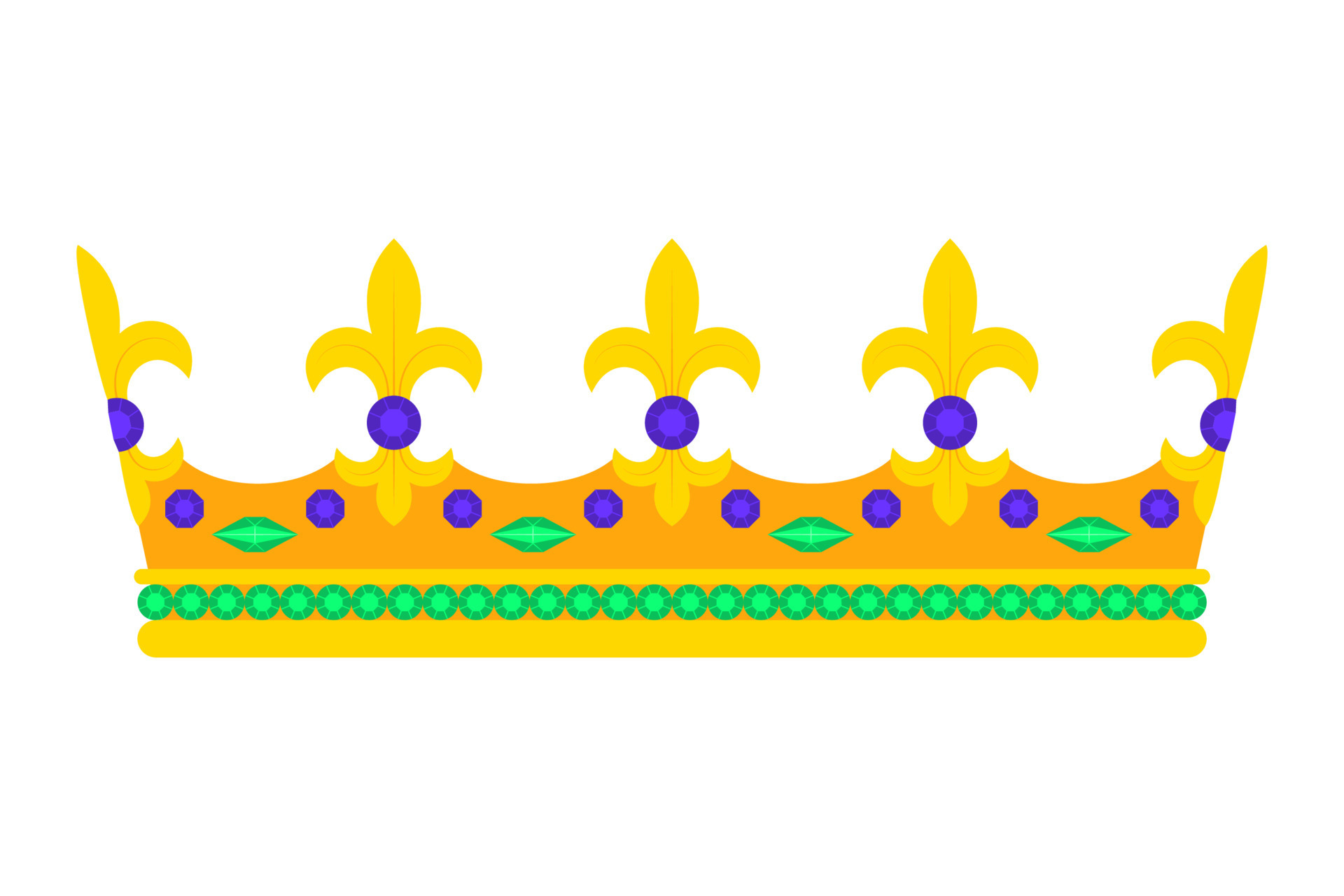 Shiny gold crown encrusted with emeralds and diamonds. Concept of an