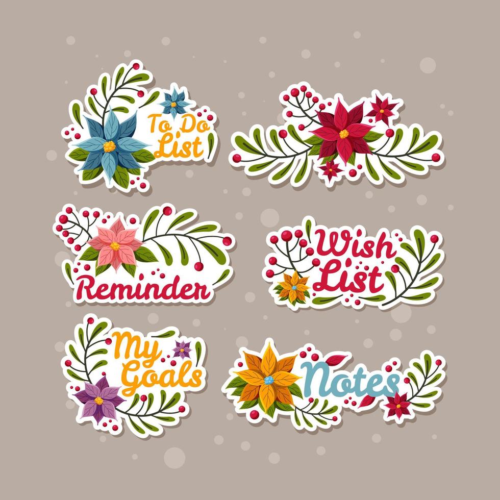 conjunto de pegatinas de diario de poinsettias vector gratis