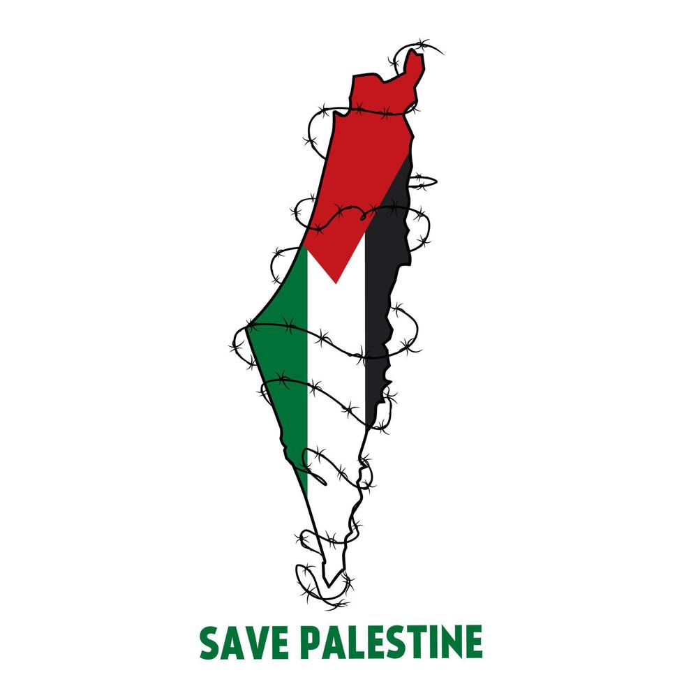ilustración vectorial de salvar palestina, mapa de palestina con alambre perfecto para impresión, pancarta, afiche, campaña, etc. vector