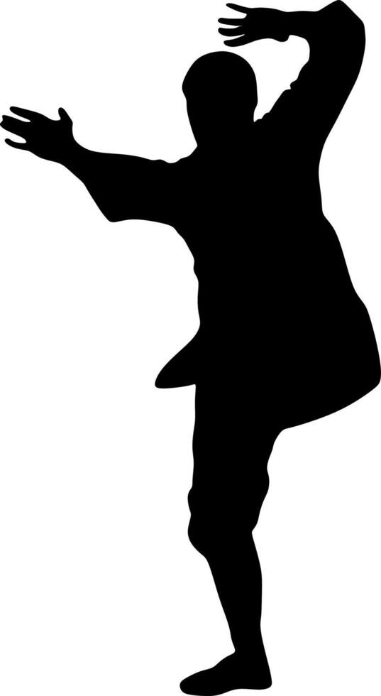 Silhouette art of a man demonstrating martial arts wushu, kung fu exercises. Vector illustration. Wushu icon