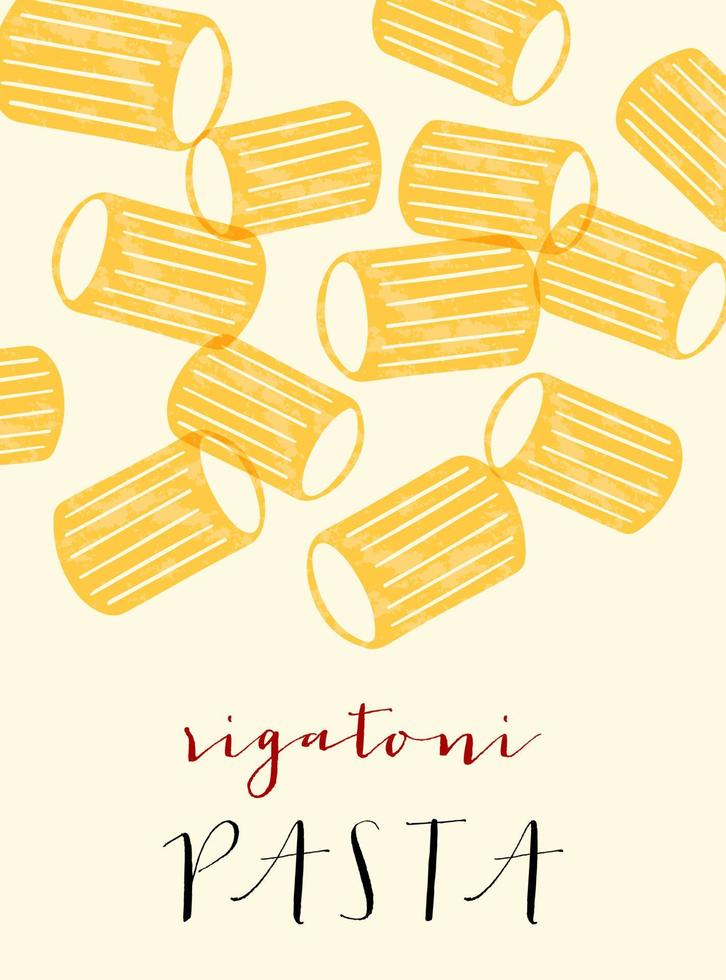 pasta italiana rigatoni. ilustración del cartel de rigatoni. impresión moderna para el diseño de menús, libros de cocina, invitaciones, tarjetas de felicitación. vector