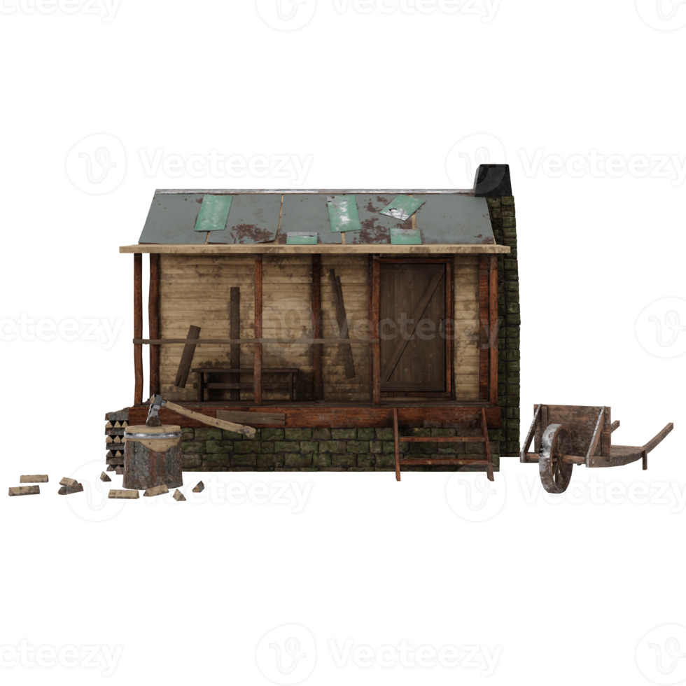 3d old village cottage isolated png