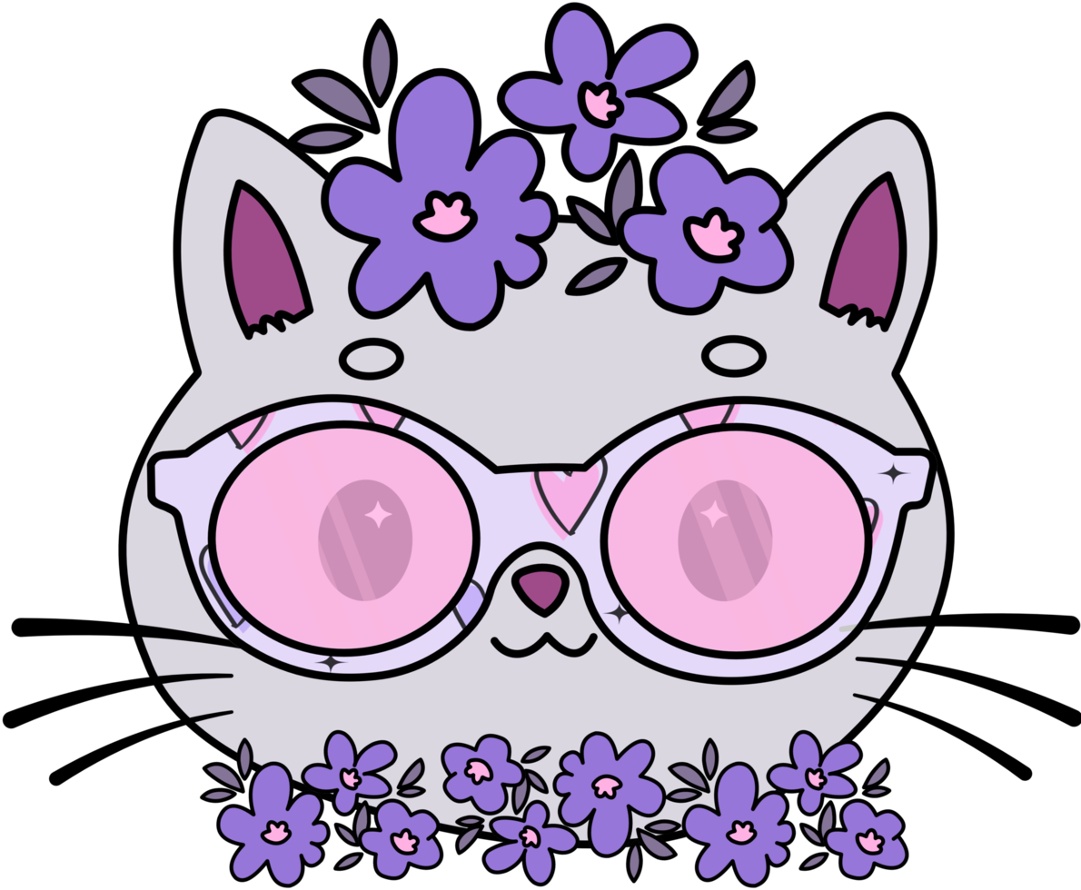 chat mignon dans une couronne de fleurs portant des lunettes png