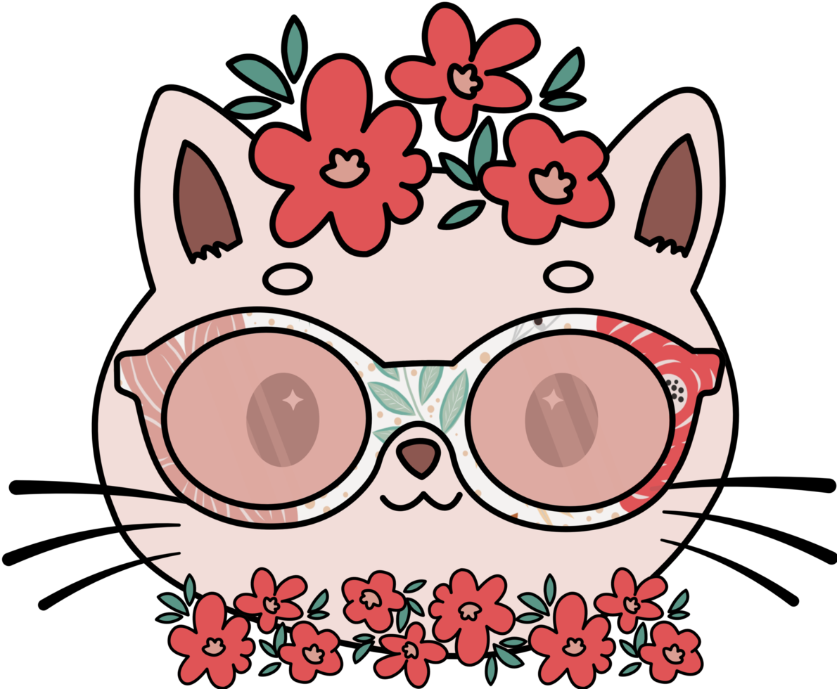 süße katze in blumenkrone mit brille png