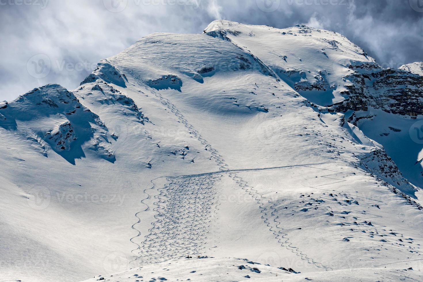 backcountry skiing trails snow detail photo