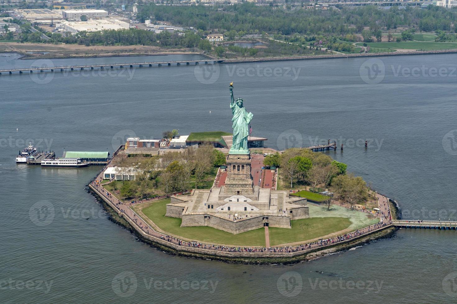 Statue of liberty aerial view photo