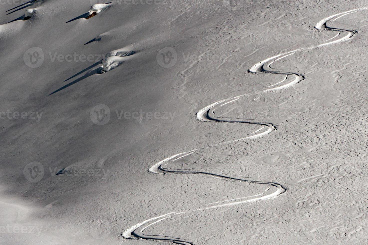 backcountry skiing trails snow detail photo