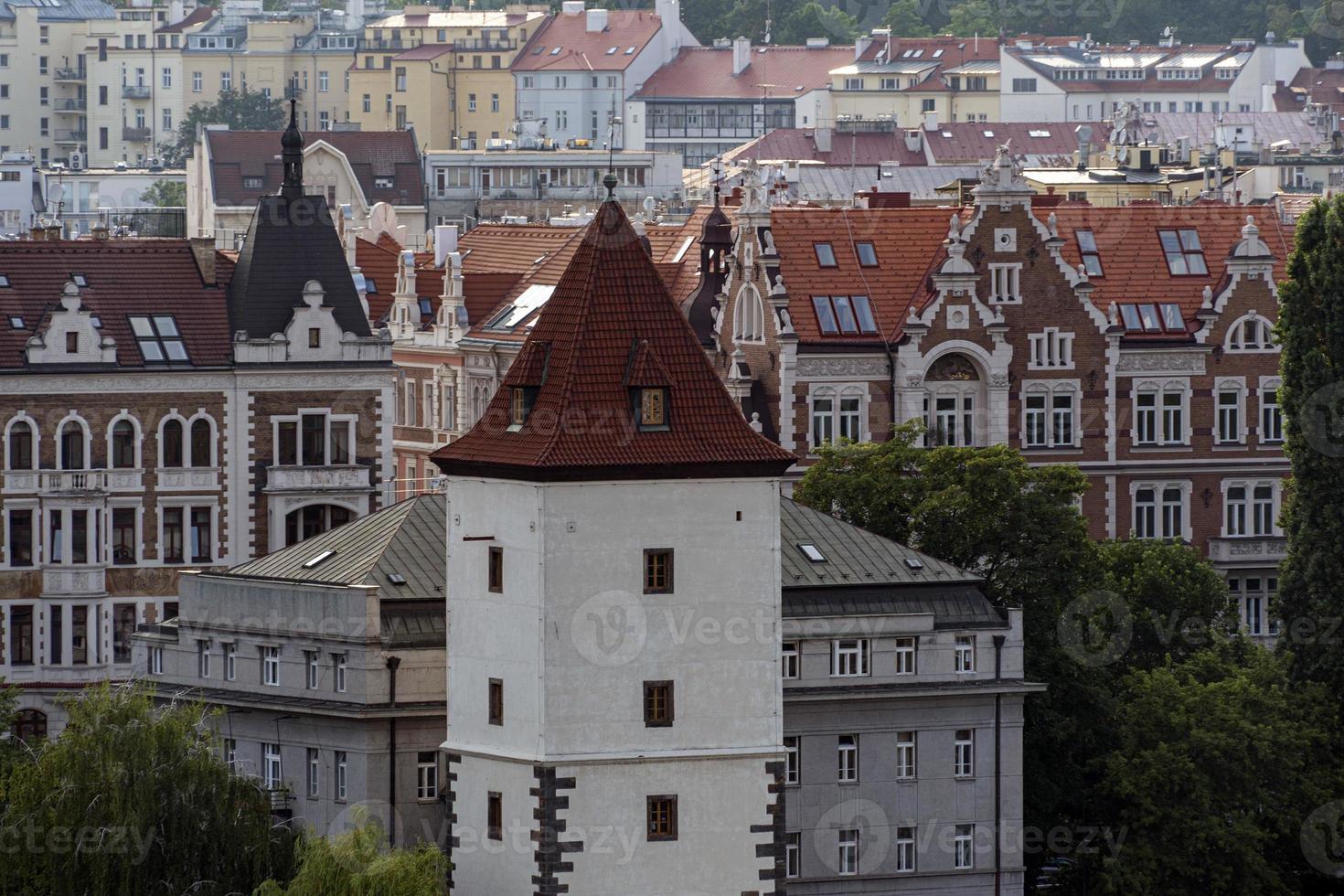 Prague old buildings at sunset view panorama photo