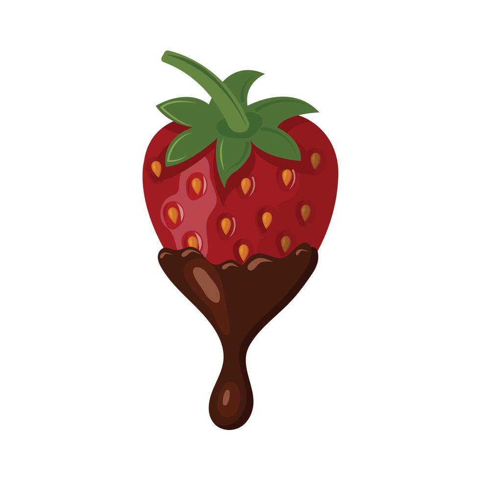 Strawberries in chocolate with a falling drop of chocolate. Vector illustration isolated on white background.