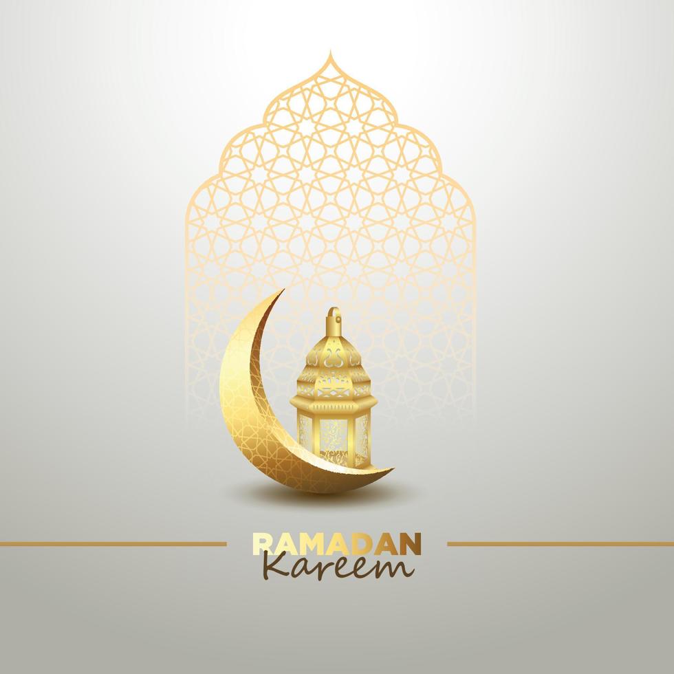 Ramadan Kareem celebrates card design with traditional lantern and crescent moon vector