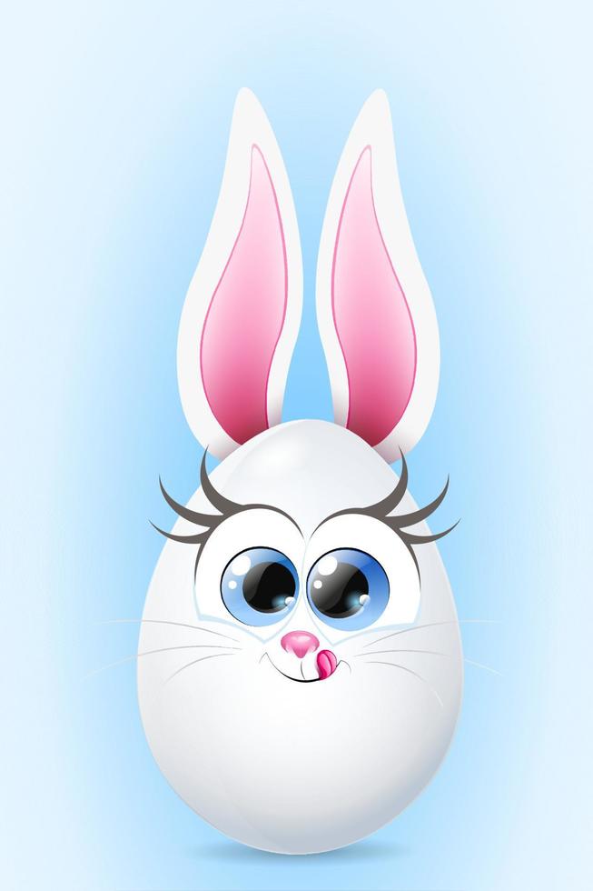 Cute spring Easter egg rabbit with ears, licking lips. Easter concept vector