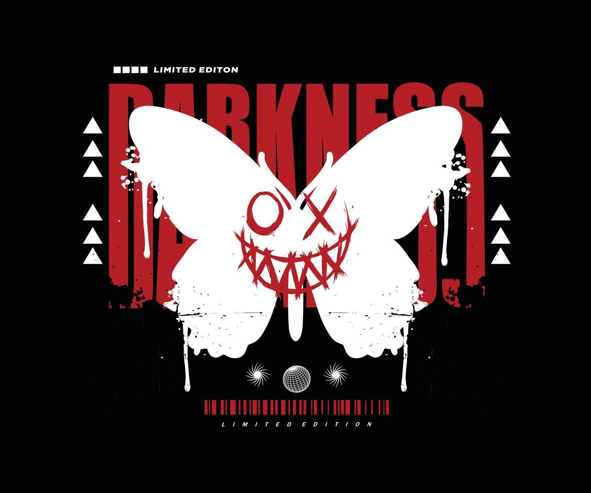dripping butterfly silhouette , with darkness slogan in spray paint style, for streetwear and urban style t-shirts design, hoodies, etc vector