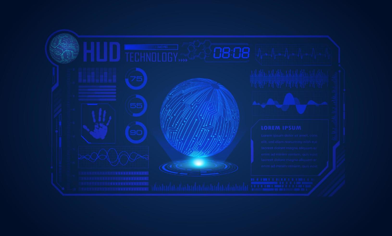 fondo de pantalla de tecnología hud moderna con globo azul vector