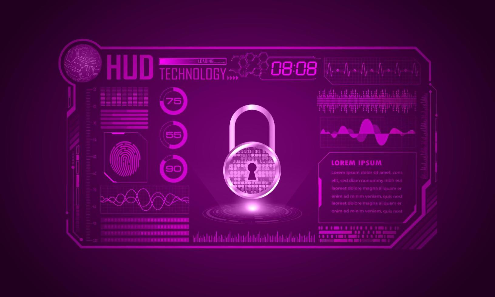 fondo de pantalla de tecnología hud moderna con candado vector