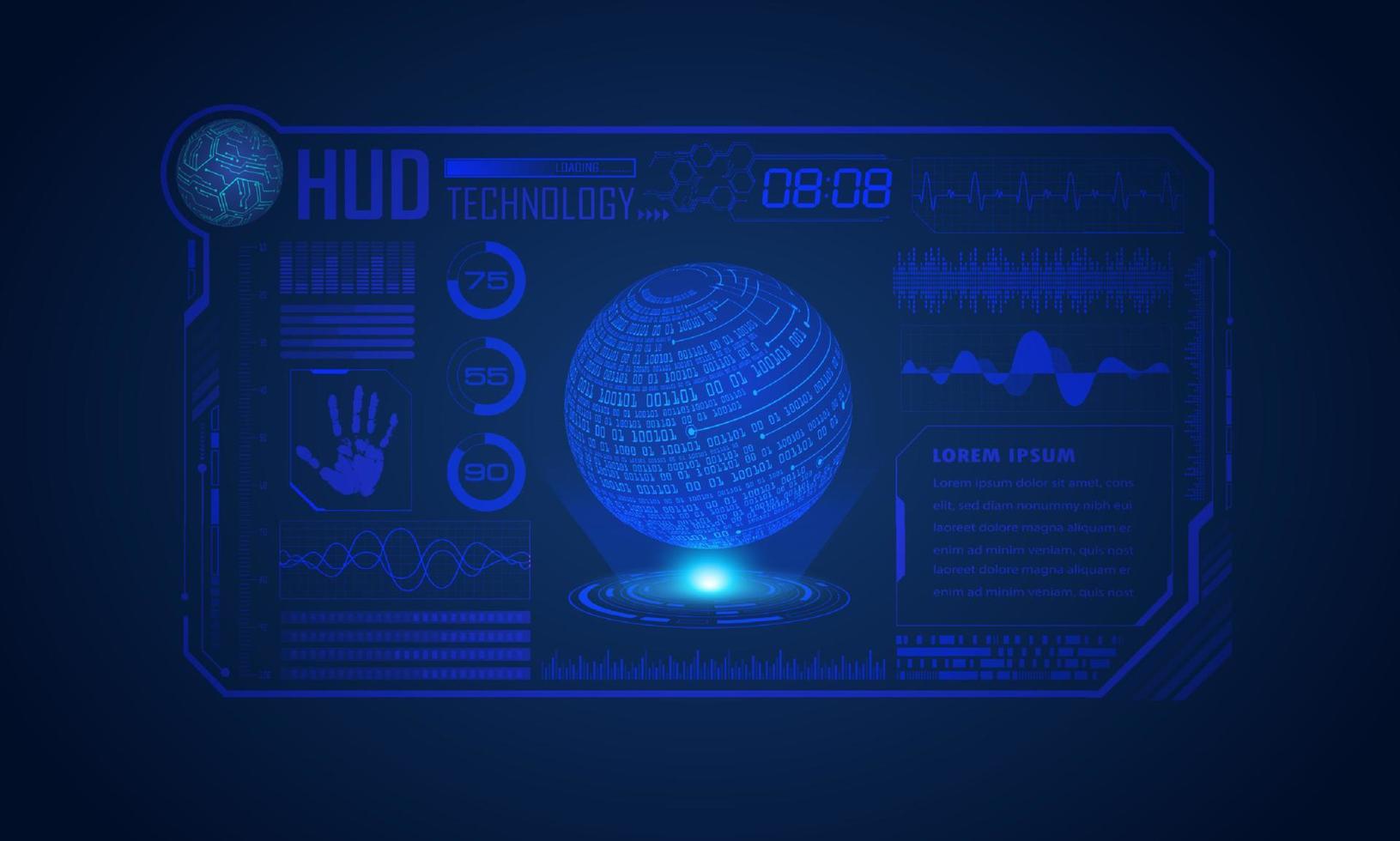 fondo de pantalla de tecnología hud moderna con globo azul vector