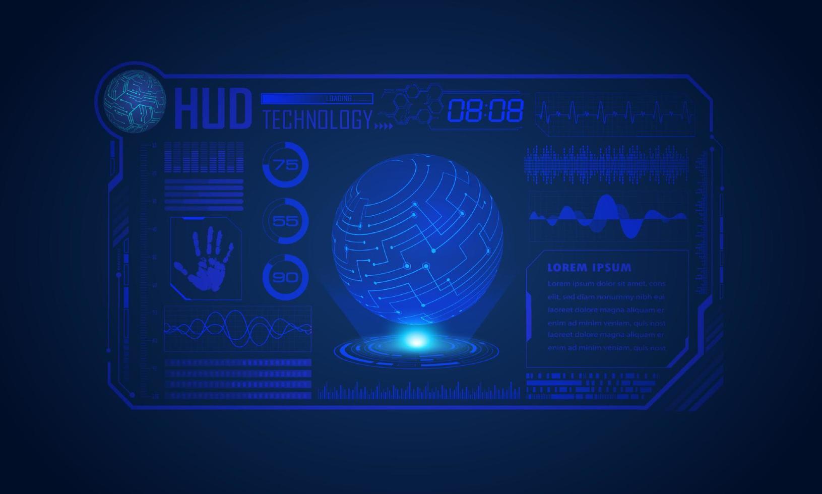 fondo de pantalla de tecnología hud moderna con globo azul vector