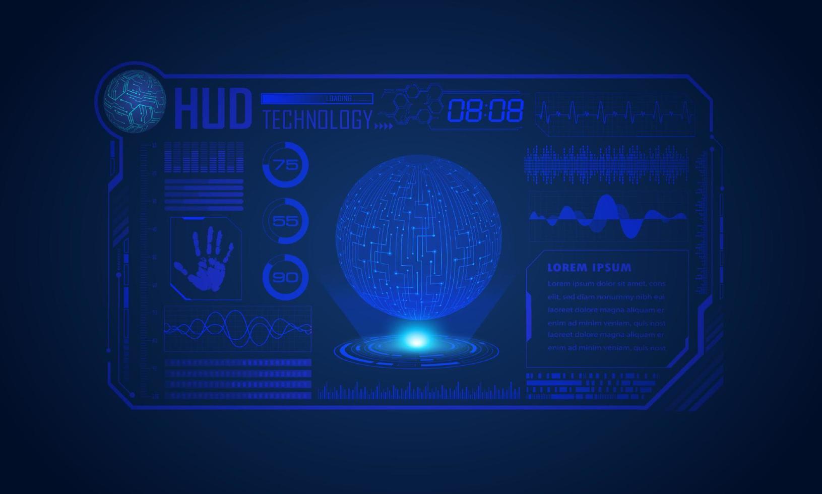 Modern HUD Technology Screen Background with blue globe vector