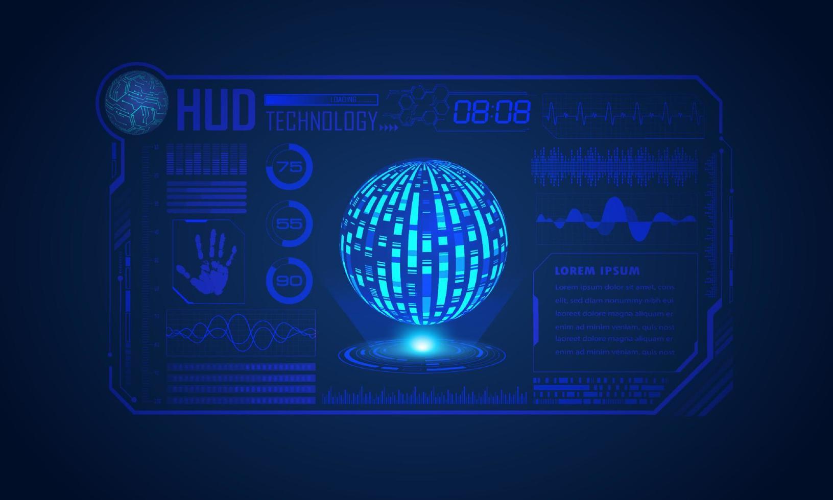 Modern HUD Technology Screen Background with blue globe vector