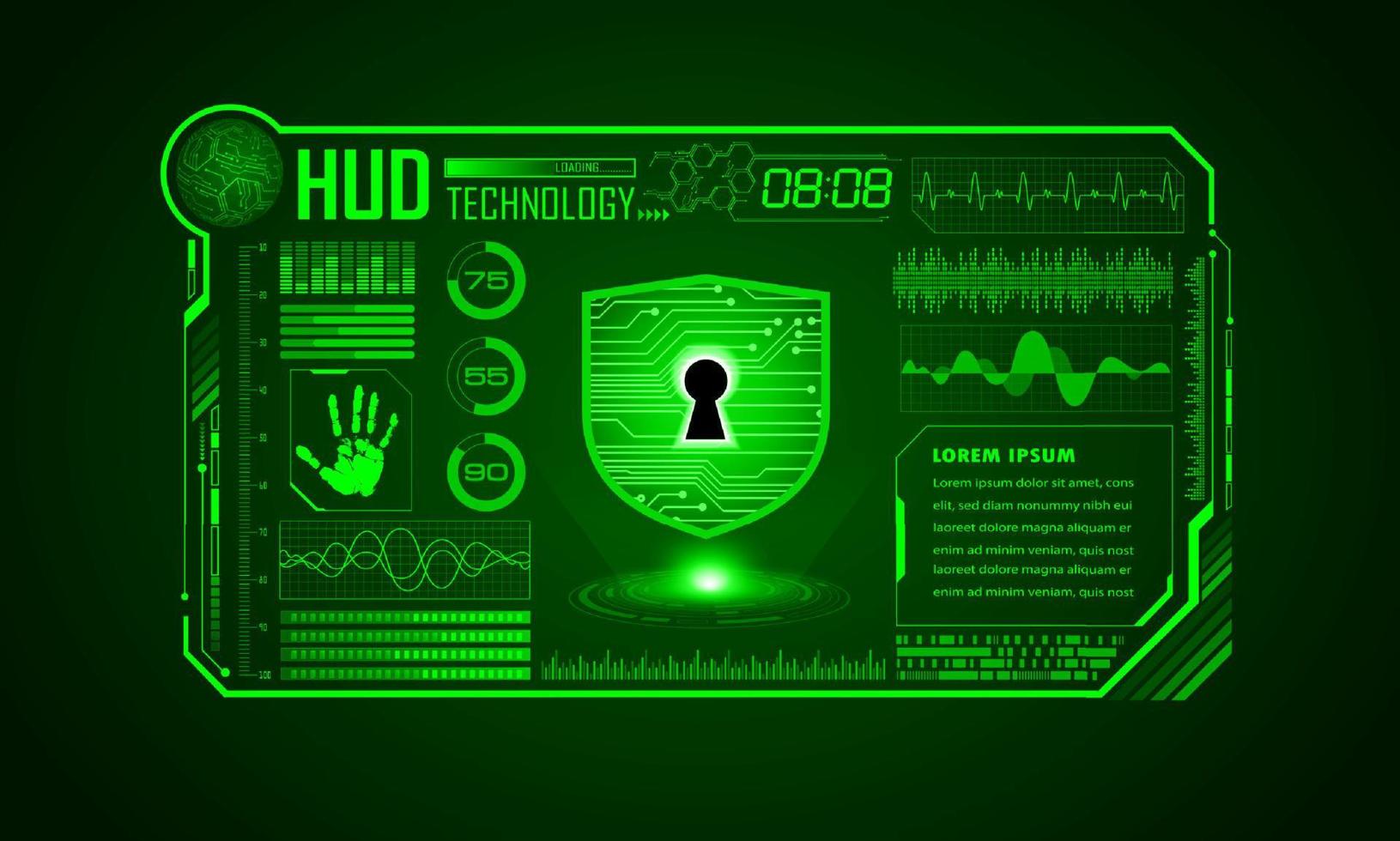 fondo de pantalla de tecnología hud moderna con candado vector