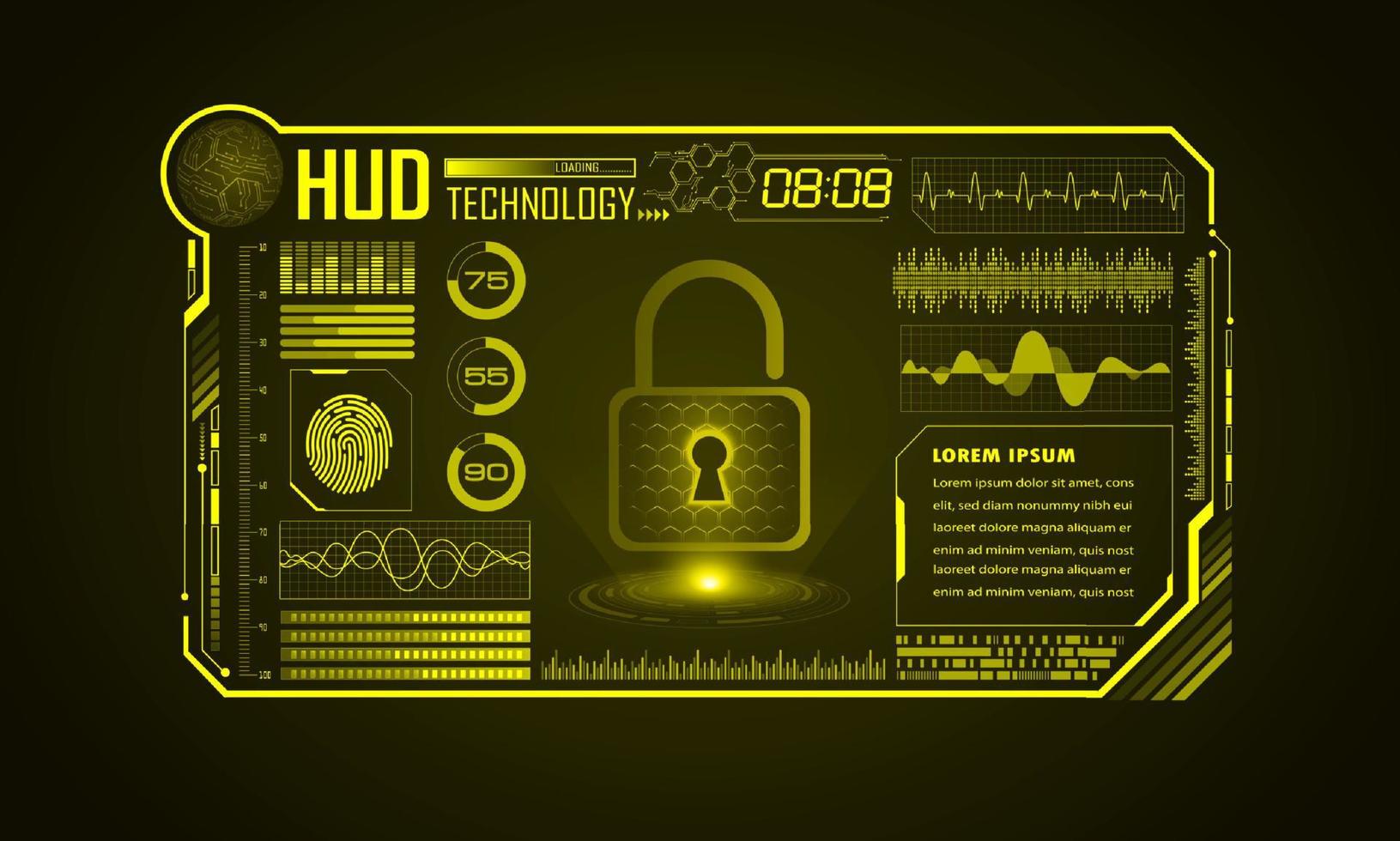 Modern HUD Technology Screen Background with padlock vector