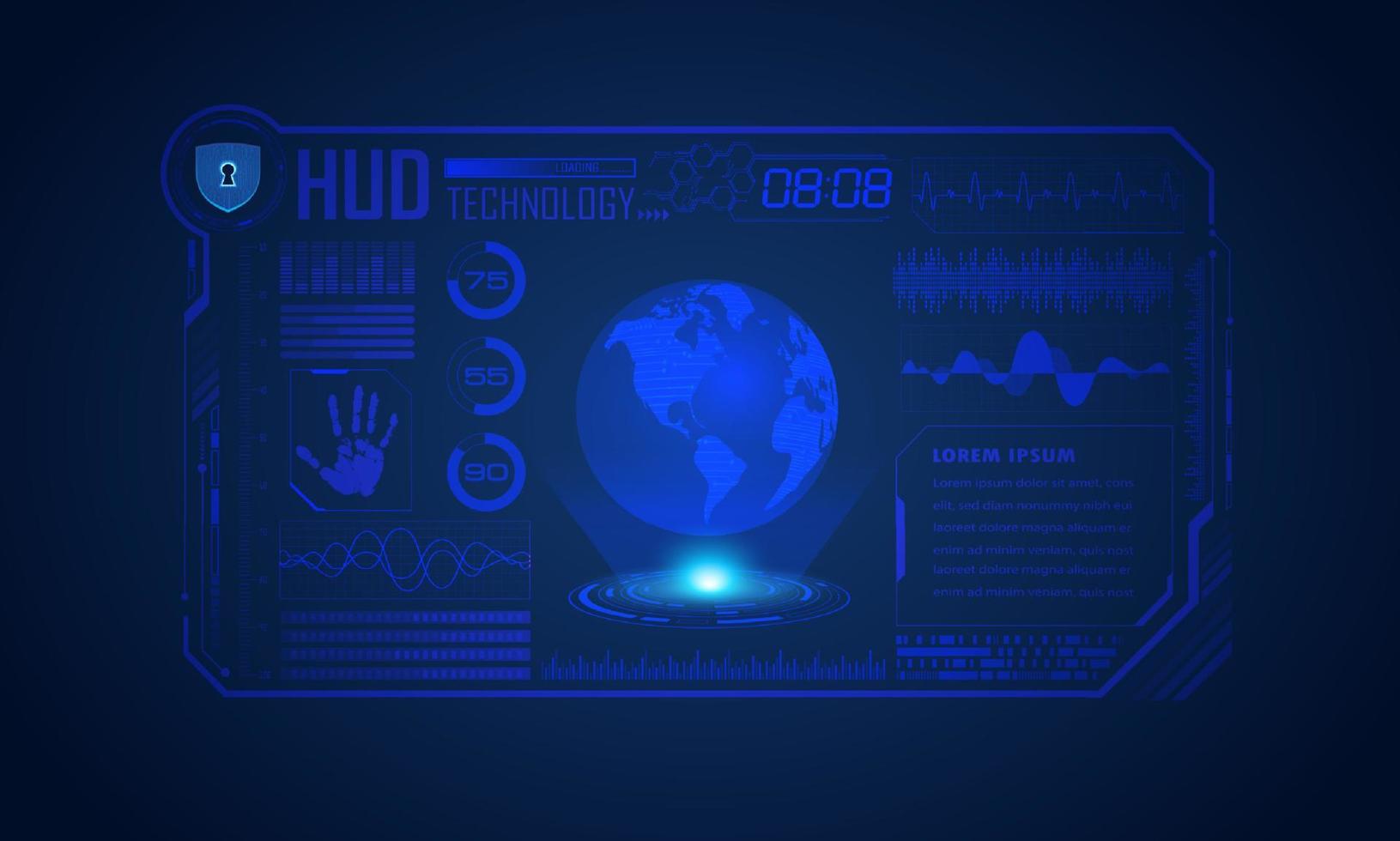 Modern HUD Technology Screen Background with blue globe vector