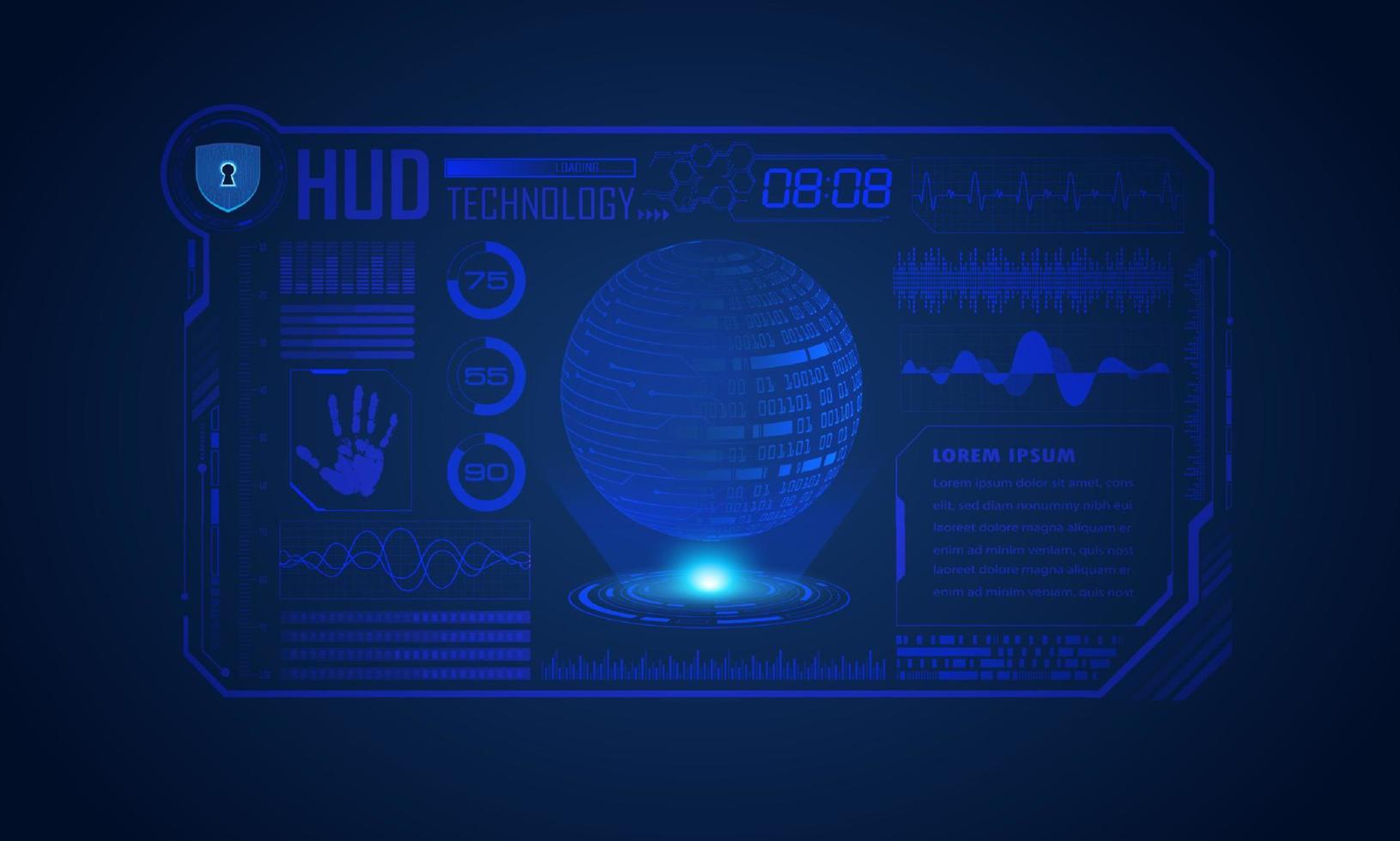 Modern HUD Technology Screen Background with blue globe vector