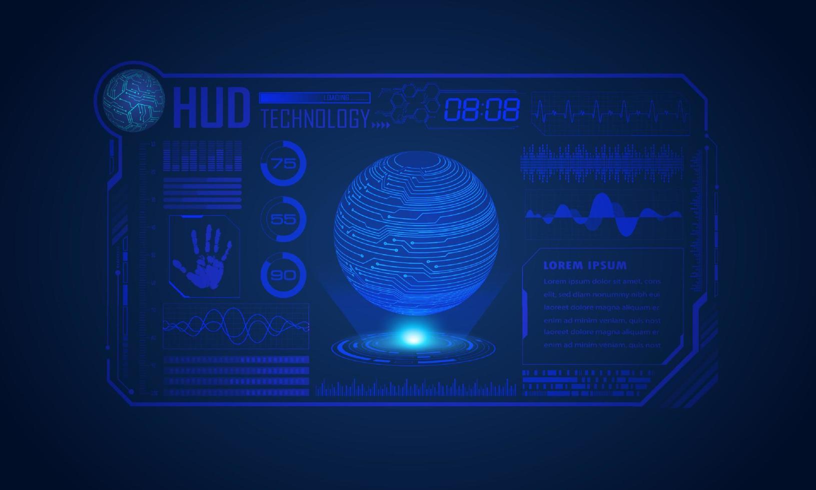 Modern HUD Technology Screen Background with blue globe vector