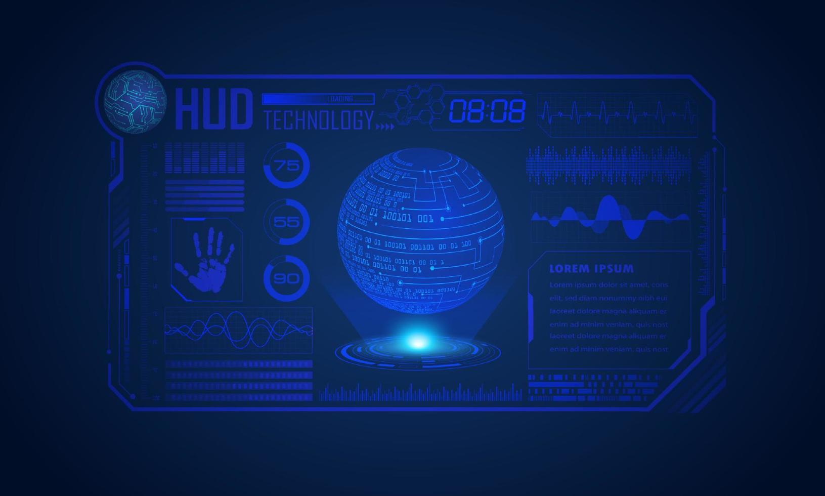 fondo de pantalla de tecnología hud moderna con globo azul vector