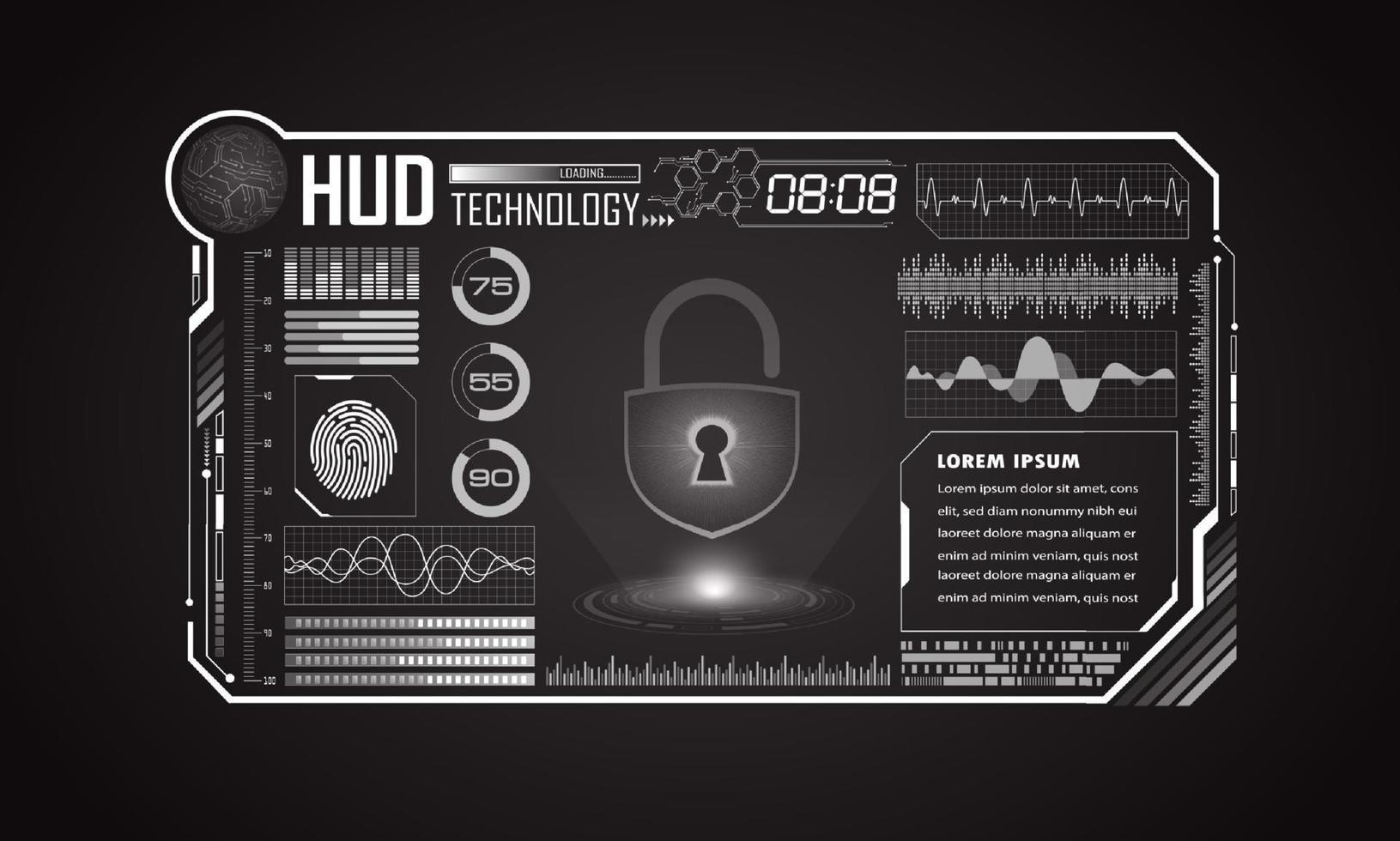 xxxxxModern HUD Technology Screen Background with padlock vector