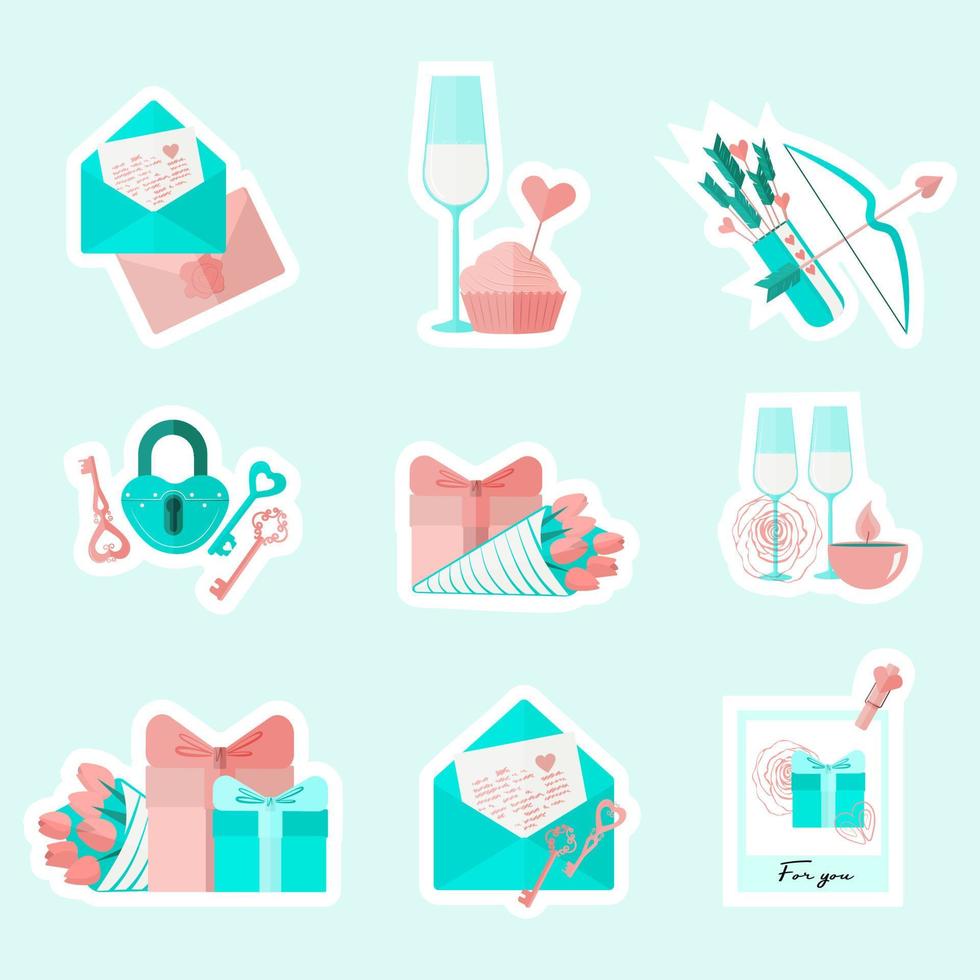 Valentine stickers with an outline vector