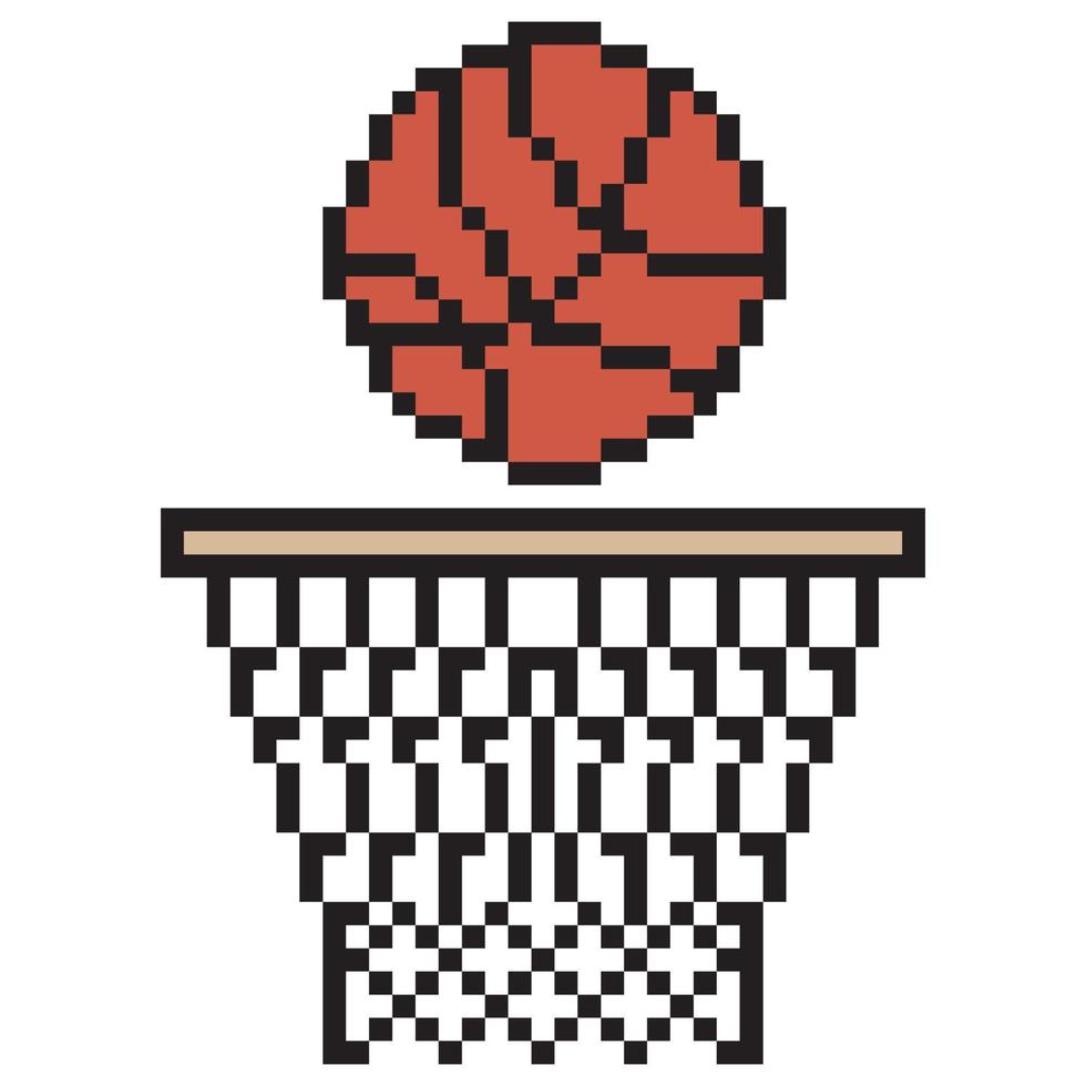 Basketball will go into hoop with pixel art design vector