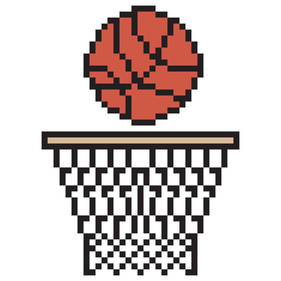 el baloncesto entrará en el aro con un diseño de pixel art vector