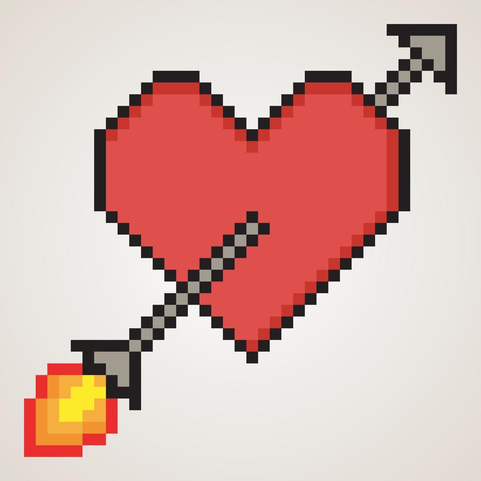 Heart with cupids arrow pixel art vector