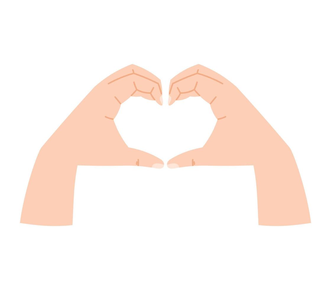 Hands making a heart shape with their fingers. Vector isolated cartoon illustration.