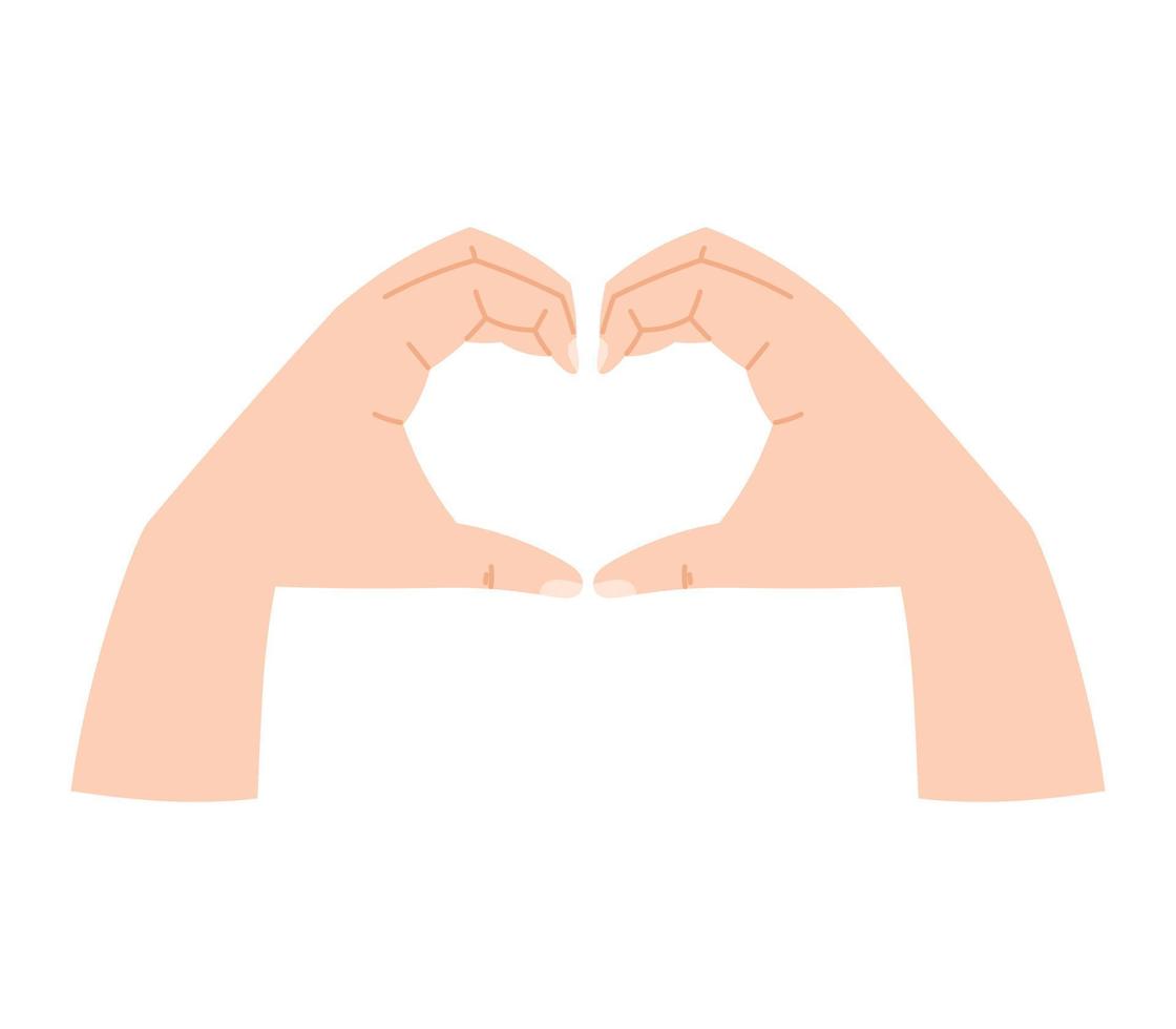 Hands making a heart shape with their fingers. Vector isolated cartoon illustration.